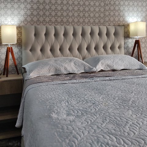 Cabeceira Casal 140 Cama Box Vintage Capitone Bege Suede Painel Rbl