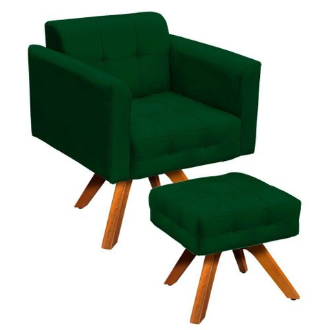 Kit 01 Poltrona e 01 Puff Elisa Suede Verde