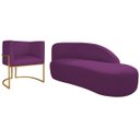 Ver imagem 1 de Kit Divã Luna 185cm Lado Direito e 01 Poltrona Base de Ferro Dourado Suede Amarena Móveis Roxo