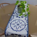 Ver imagem 4 de Trilho de Mesa 150x40 cm Branco Cru e Azul Sarja de Algodão Paixão Mediterrânea