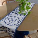 Ver imagem 3 de Trilho de Mesa 150x40 cm Branco Cru e Azul Sarja de Algodão Paixão Mediterrânea