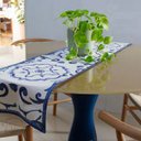 Ver imagem 1 de Trilho de Mesa 150x40 cm Branco Cru e Azul Sarja de Algodão Paixão Mediterrânea