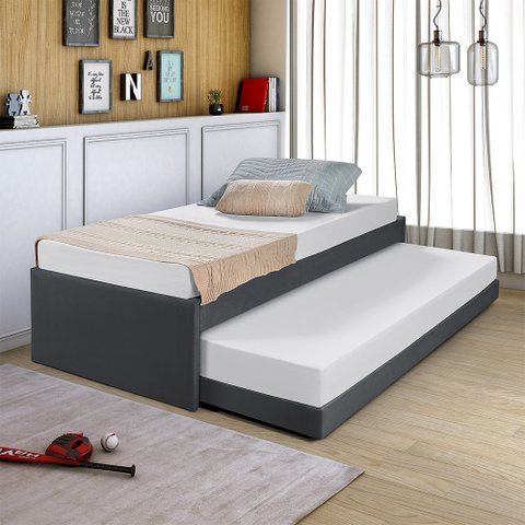 Bicama de Solteiro em Madeira Bianca Revestida Tecido Pavia Cinza - Php