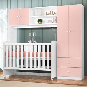 Conjugado Quarto Infantil Ternura com Berço Amore Branco/rosa - Peternella Móveis