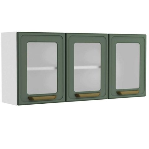 Armário Aéreo P/ Cozinha Bella C/ 3 Portas C/ Vidro 120cm Verde - Bertolini
