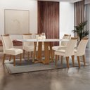 Ver imagem 1 de Conjunto Mesa de Jantar com Vidro e 6 Cadeiras 160cm Multimóveis Crljm-CON030 Madeirado/Off White