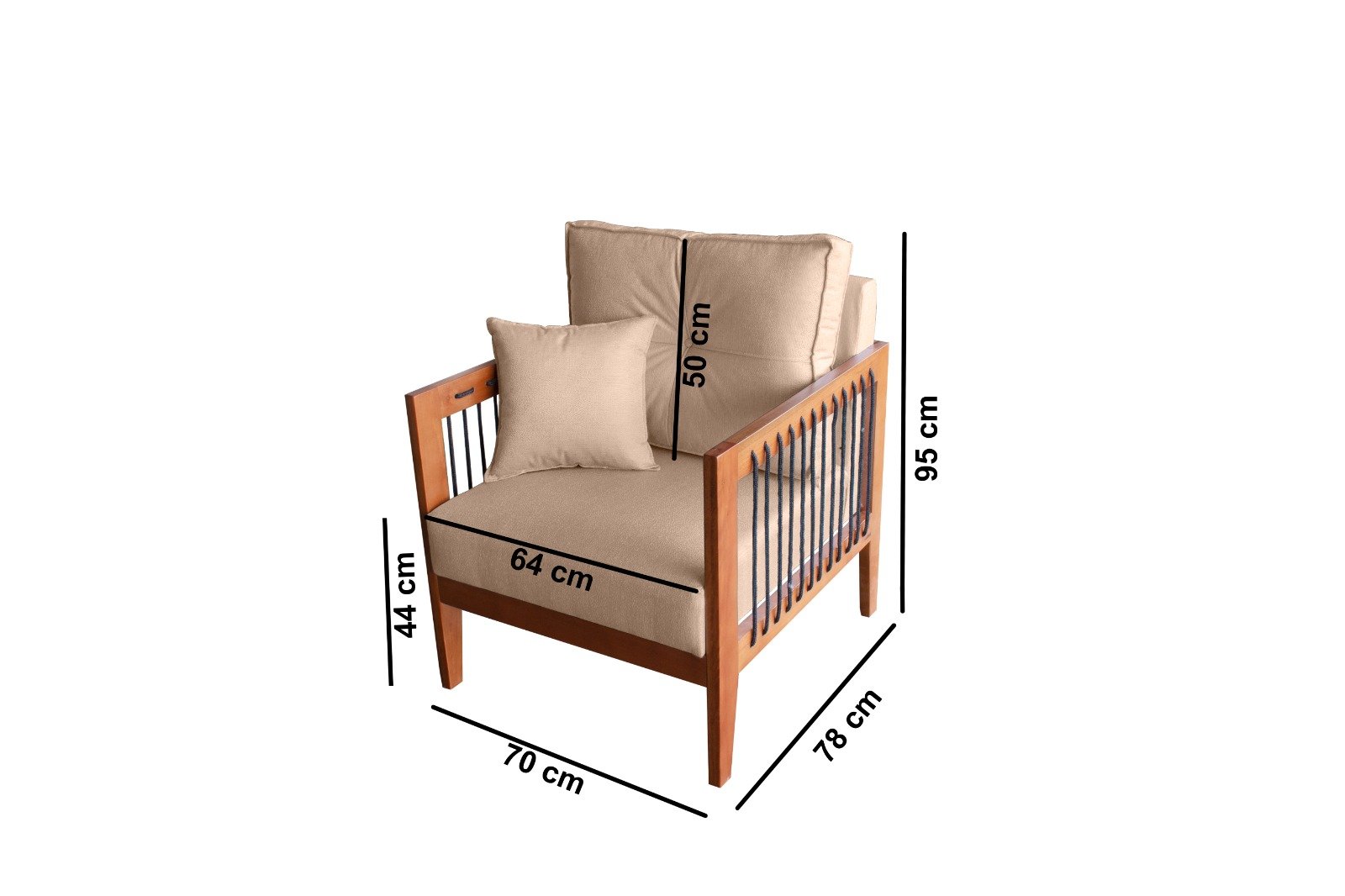 Kit com 2 Poltrona Paris corda nautica luxury linho Bege com almofadas - 5