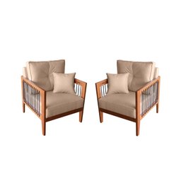 Kit com 2 Poltrona Paris corda nautica luxury linho Bege com almofadas - 2