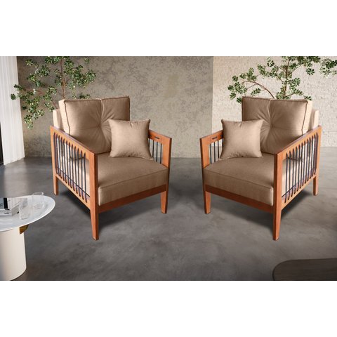 Kit com 2 Poltrona Paris corda nautica luxury linho Bege com almofadas