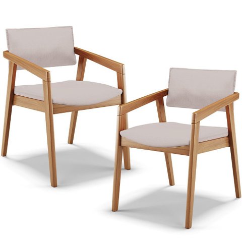 Kit 02 Cadeiras para Sala de Jantar Estar Living Giorgia B04 Linho Bege - Lyam Decor