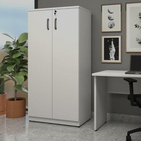 Armário Alto para Escritório Linha Alto Padrão 2 Portas 3 Prateleiras 80cm Cinza F5 Office
