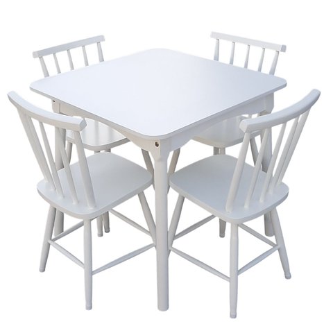 Jogo de Jantar Colonial Brisa Mesa 80x80cm Branca + 04 Cadeiras Brancas - Rustico Linda