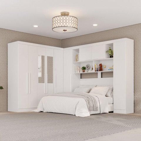 Guarda-Rroupa de Canto com Espelho Modulado 9 Portas 2 Gavetas Argentina Branco