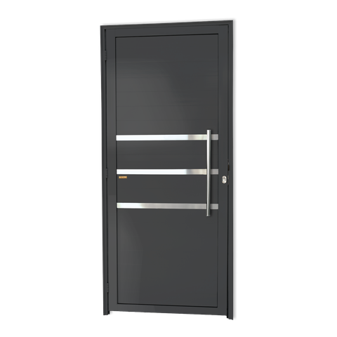 Porta Alumínio Lambril c/Friso c/Puxador D.Cinza 80 Brimak