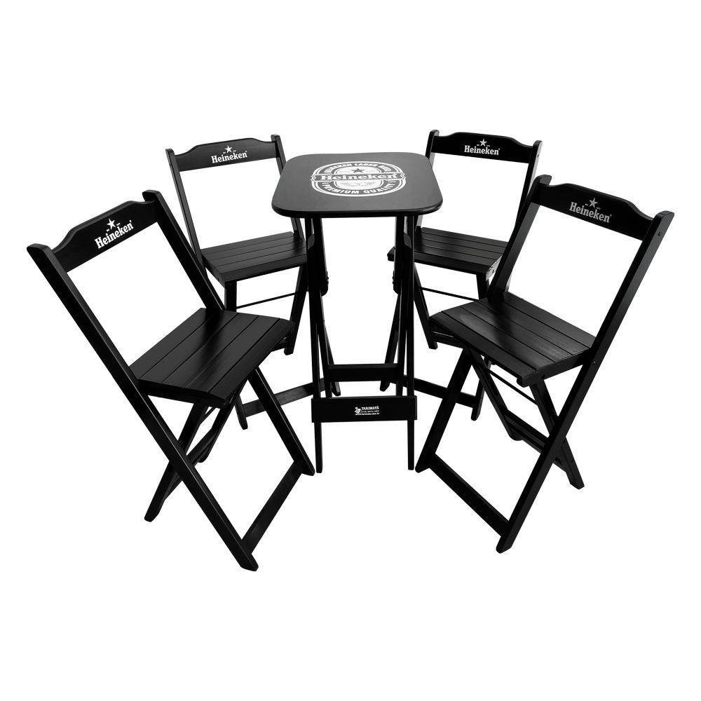 Kit 5 Conjuntos Bistrô Mesa Com 4 Banquetas Dobráveis De Madeira Hei Preta - 6