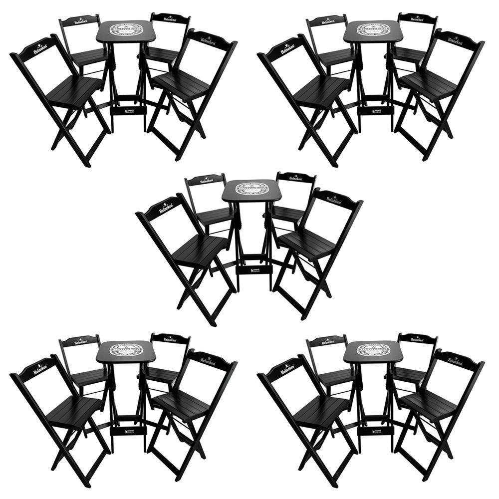 Kit 5 Conjuntos Bistrô Mesa Com 4 Banquetas Dobráveis De Madeira Hei Preta - 1