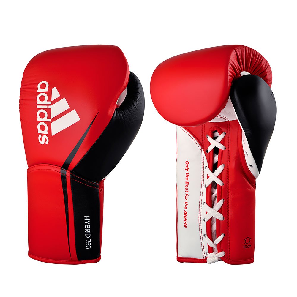 Luva de Boxe adidas com cadarço Hybrid 750 Pro Fight Preto e Vermelho 10 Oz - 3