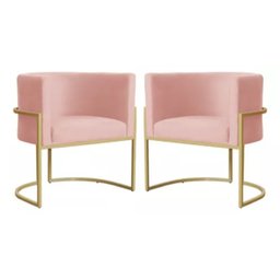 Kit 2 Poltronas Decorativas Base Metal para Sala Jantar Estar Recepção Clínica Consultório Rosê - 1
