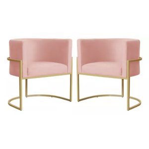 Kit 2 Poltronas Decorativas Base Metal para Sala Jantar Estar Recepção Clínica Consultório Rosê