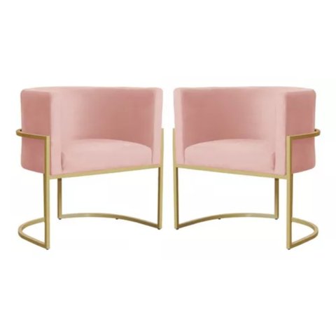 Kit 2 Poltronas Decorativas Base Metal para Sala Jantar Estar Recepção Clínica Consultório Rosê