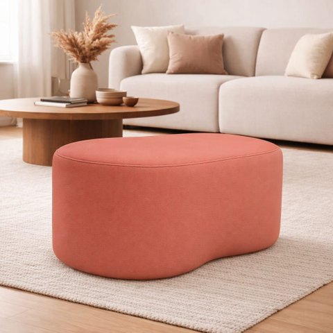 Puff Feijão Curvo Orgânico Redondo Sala Confortável Moderno Suede:rosa