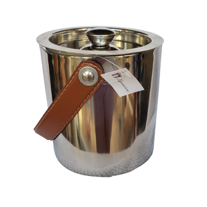 Balde de Gelo Inox Com Tampa Alça Couro