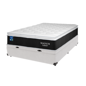 Cama Box Casal Baú Branco e Colchão Magnum Plumatex Pillow Top High Tech
