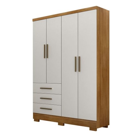 Guarda Roupa Solteiro com Pés 4 Portas 3 Gavetas - Encant-Cumaru/Fendi - Móveis Novo Horizonte