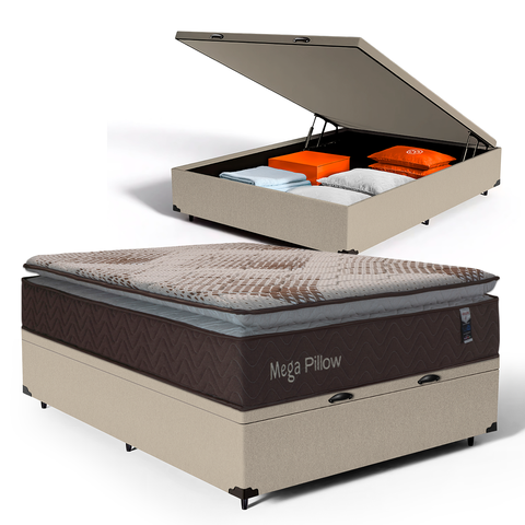Cama Box Baú com Colchão de Espuma Mega Pillow Casal 138 Cm