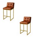 Ver imagem 2 de Banqueta Cozinha Alta com Encosto Industrial Kit 2 Dourado Lirina Pu Nozes C05 - D’Rossi