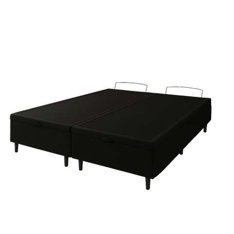 Cama Preta Corino Box Bau King 1,93cm Premium Blindada Super Reforçada