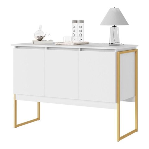 Buffet Alba Industrial 3 Portas MDF MDP 120cm Branco Dourado Casah