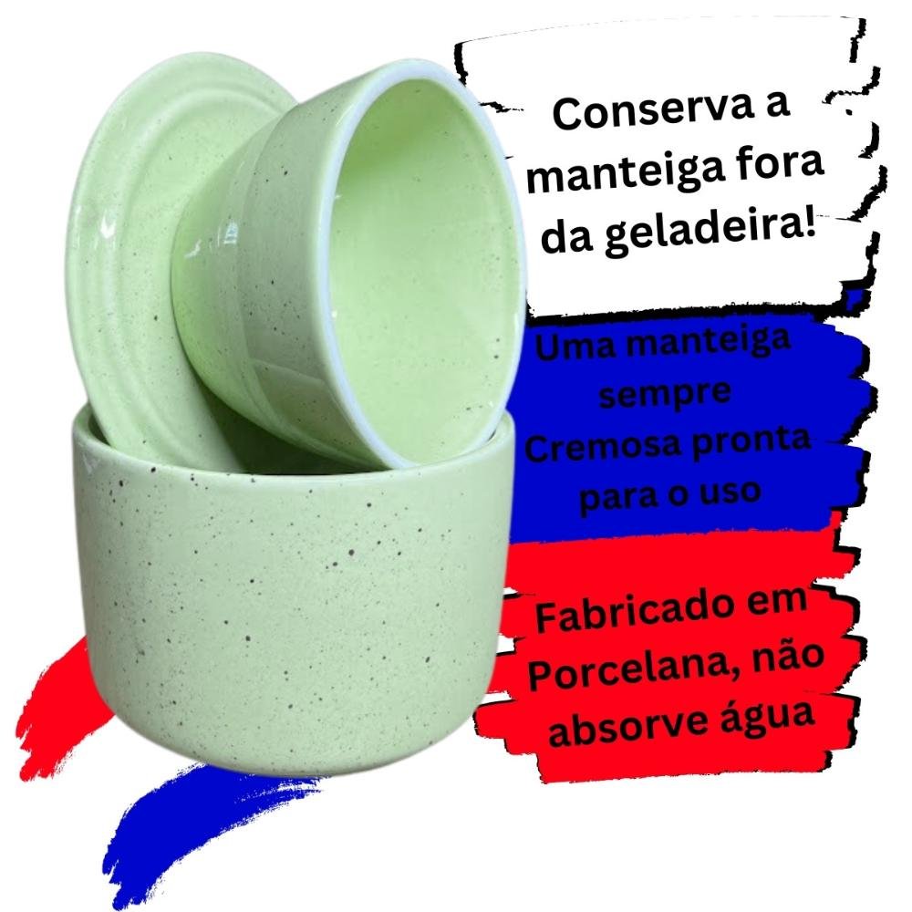 Manteigueira Francesa Porcelana Verde Mesclado Mantém Cremosa Gourmet - 2