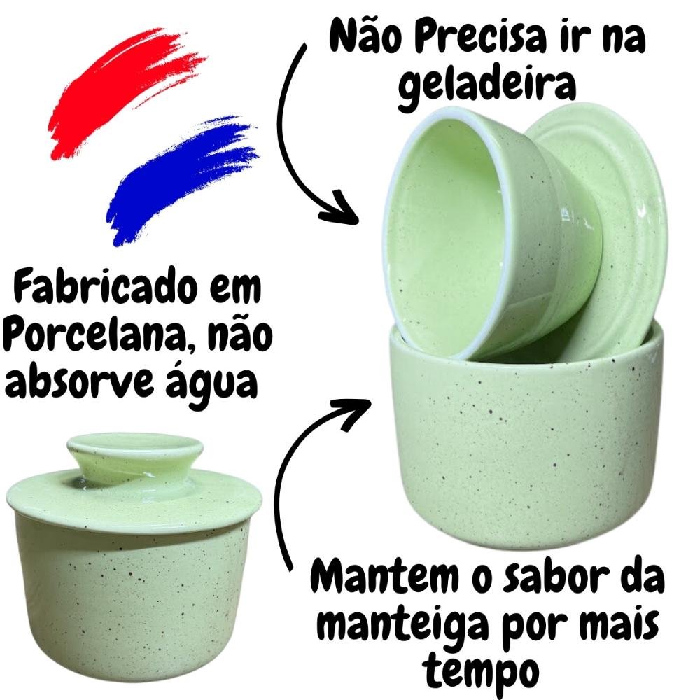 Manteigueira Francesa Porcelana Verde Mesclado Mantém Cremosa Gourmet - 4