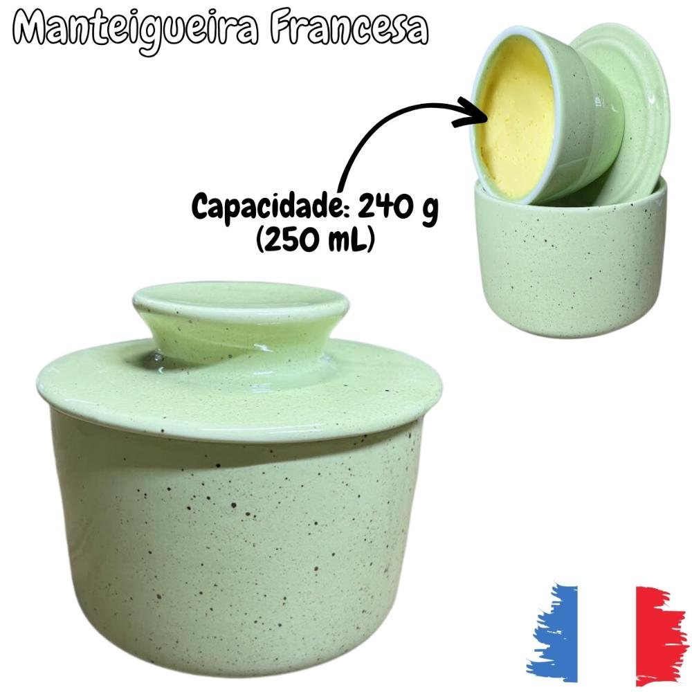 Manteigueira Francesa Porcelana Verde Mesclado Mantém Cremosa Gourmet - 7