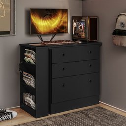 Cômoda 3 Gavetas com Mesa Giratória Gamer Preto- Qmovi - 1