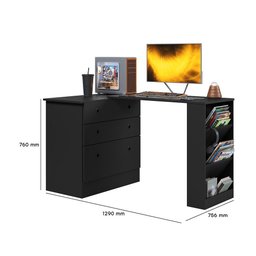 Cômoda 3 Gavetas com Mesa Giratória Gamer Preto- Qmovi - 4