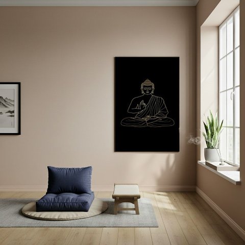 Quadro Buda Símbolo de Calma e Paz Fundo Preto - 70x50cm:moldura Preta