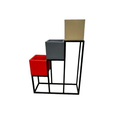 Kit 3 Vaso Planta Grid Escada com suporte Polietileno BGPLASTICOS V1930 ROSA 022