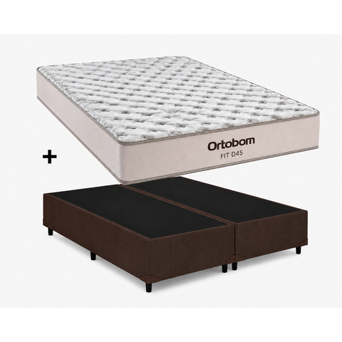 Cama Base Casal Bipartido Marrom Colchão Fit D45 Espuma 138x188 - Ortobom