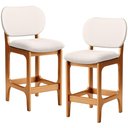Ver imagem 1 de Kit 02 Banquetas Baixa Bar Cozinha E Sala De Jantar Fixa Betta L02 Imbuia Linho Cru - Lyam Decor