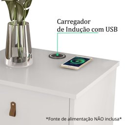 Mesa de Cabeceira Texas com 3 Gavetas Carregador sem Fio:branco - 3