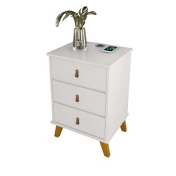 Mesa de Cabeceira Texas com 3 Gavetas Carregador sem Fio:branco - 4
