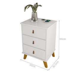 Mesa de Cabeceira Texas com 3 Gavetas Carregador sem Fio:branco - 2