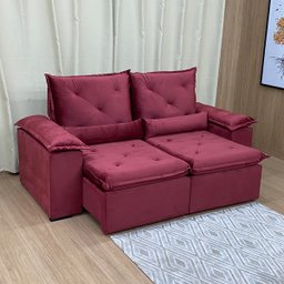 Sofá Retrátil Reclinável Veludo 2,30m Design Elegante Athenas Premium Cor:vinho - 2