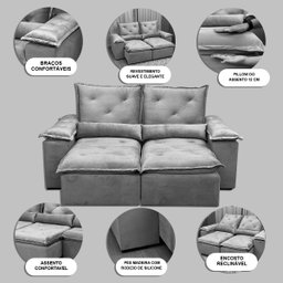 Sofá Retrátil Reclinável Veludo 2,30m Design Elegante Athenas Premium Cor:vinho - 3