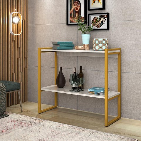 Aparador Decorativo ou Cantinho do Café Isis C/prateleira - Dourado/off-white