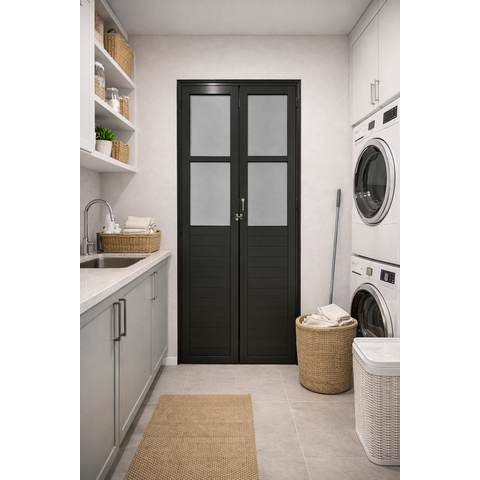 Porta Camarão Lambril com Vidro Alumínio Preto 210x100 Lado Esquerdo