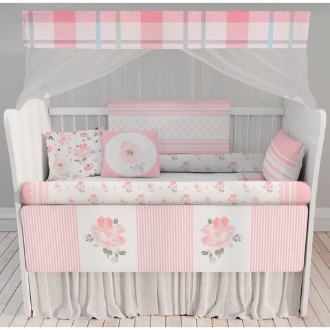 Kit Berço Enxoval de Bebê Floral Jardim Rosa
