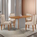 Ver imagem 1 de Mesa de Jantar Diane 120cm Tampo MDF Lam 4 Cadeiras Isadora Moderna Veludo Creme Naturale Off White